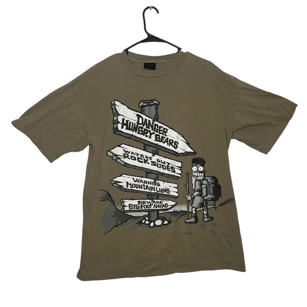 Vintage 90’s 1996 Scared Stiff Certain Death Humor  Brown Hiking T-Shirt Large